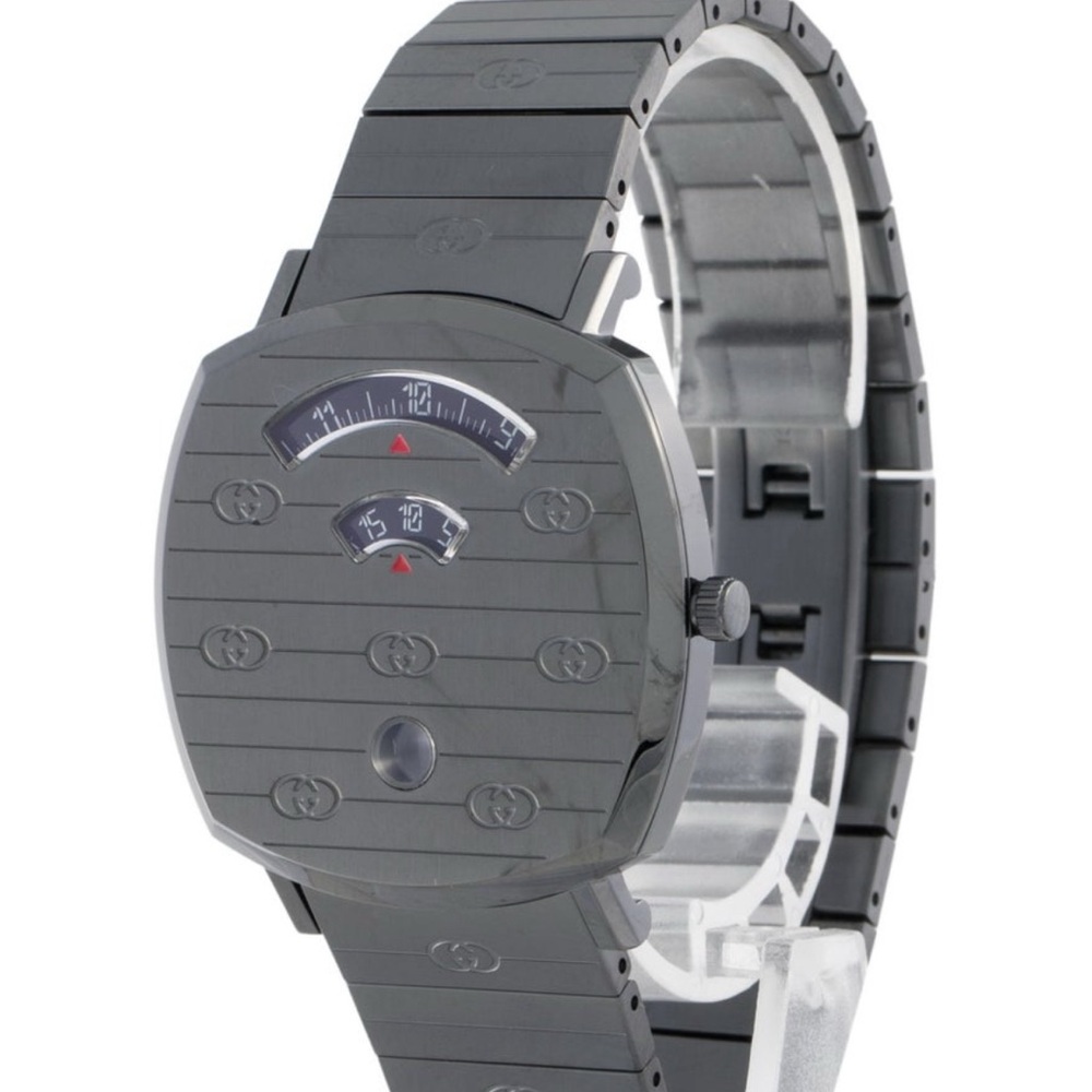NWT Gucci Gray/Black Stainless Steel Dual-Window Watch